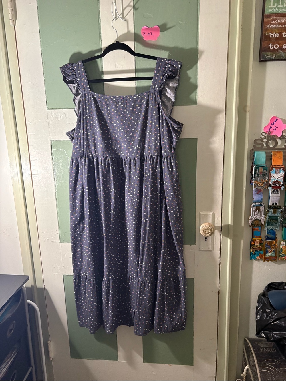 Blue/Grey with Tiny Flowers Ruffle Strap Midi Sundress